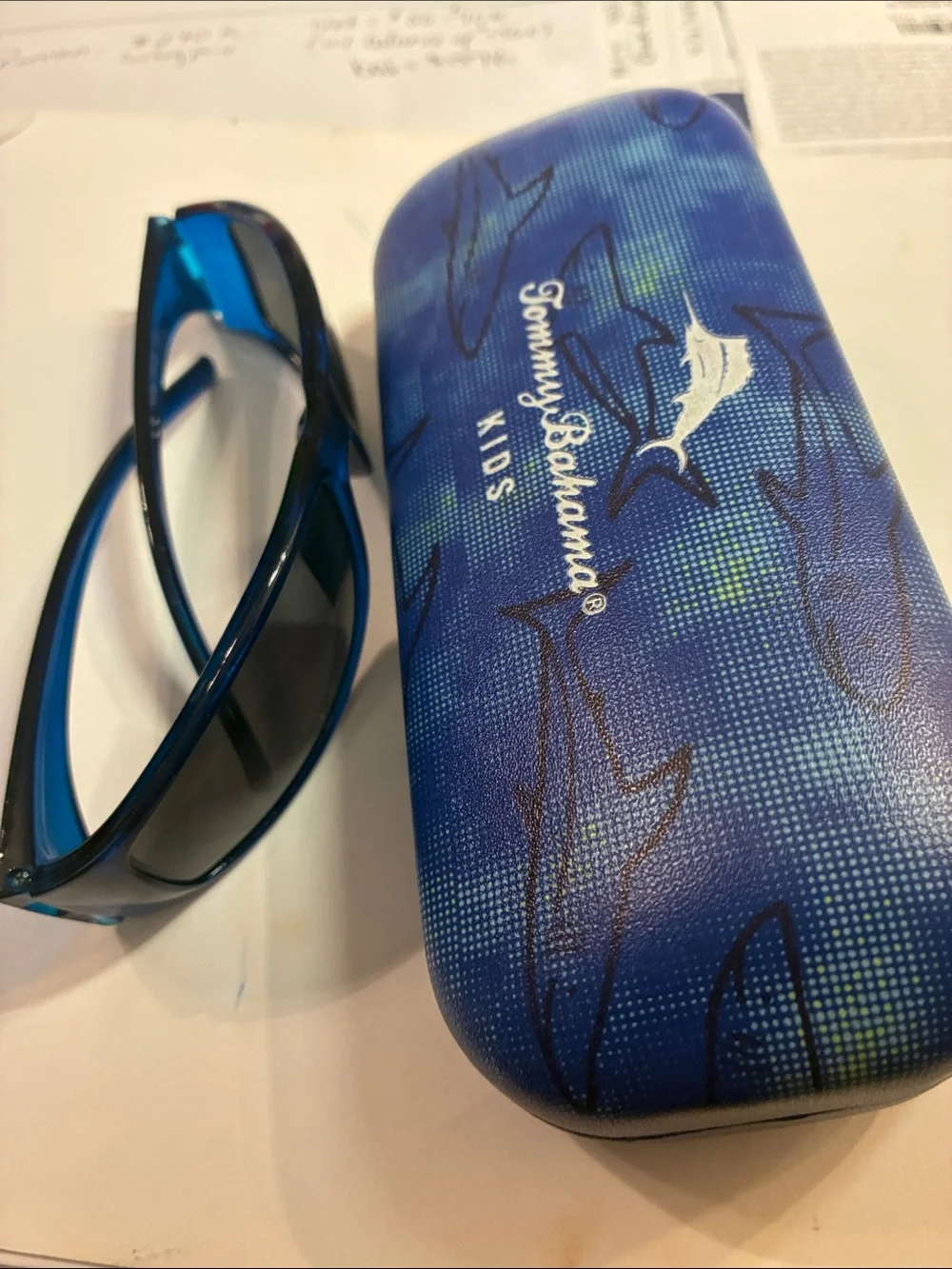 Tommy Bahama Kids Blue Sunglasses with Shark Print Case